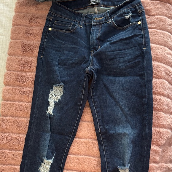 bebe Dark Blue Distressed Skinny Jeans - Picture 1 of 6